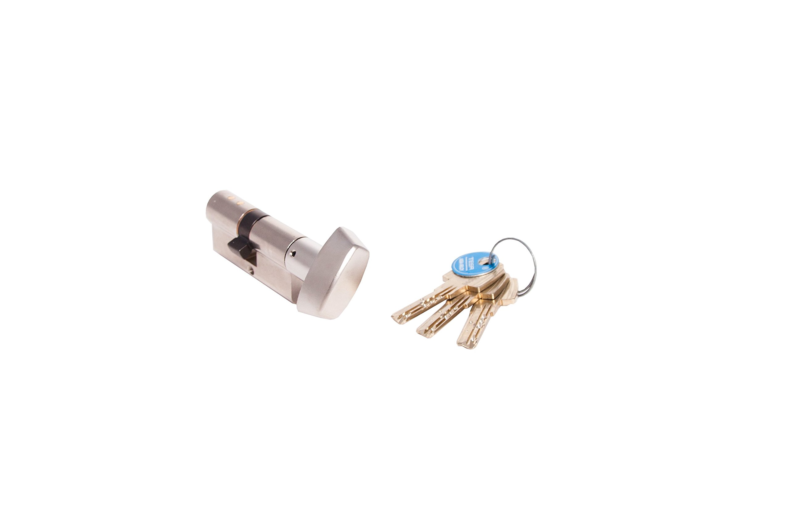 Tesa Assa Abloy, T85B3535N, Security Cylinder, T80, Long Cam, Button, 35 x 35 mm, Nickel Plated