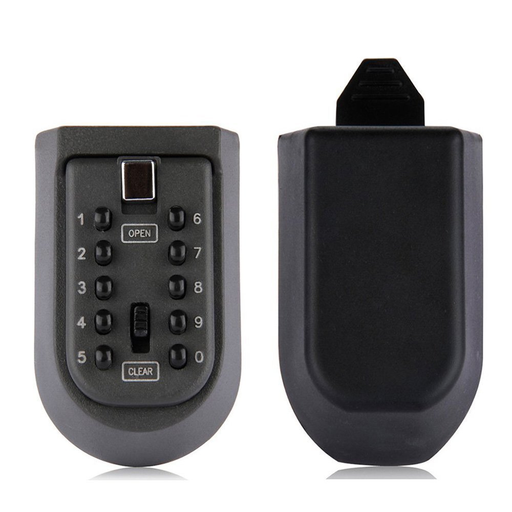 BYBOO Outdoor Key Safe Lock Box, Waterproof Key Storage Box Wall Mount Key Lock Safe, 10 Digital Push Button Combination Lock Box for Keys, Security Key Boxes for Outside of House - Black