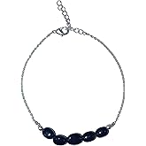 Natural Black Onyx Gemstone Oval Beads Bar Bracelet for Women, Crystal Gems Healing Bracelets, Chakra Stone Yoga Bracelets Meditation Gemstone Size Oval Beads 4-8 mm Approx (Silver-Plating)