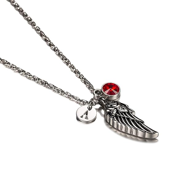 DOLOVE Silber Anhänger Kette Herren Edelstahl Halskette Engelsflügel Silber Halskette Geburtsstein Halskette Zirkonia Halsket