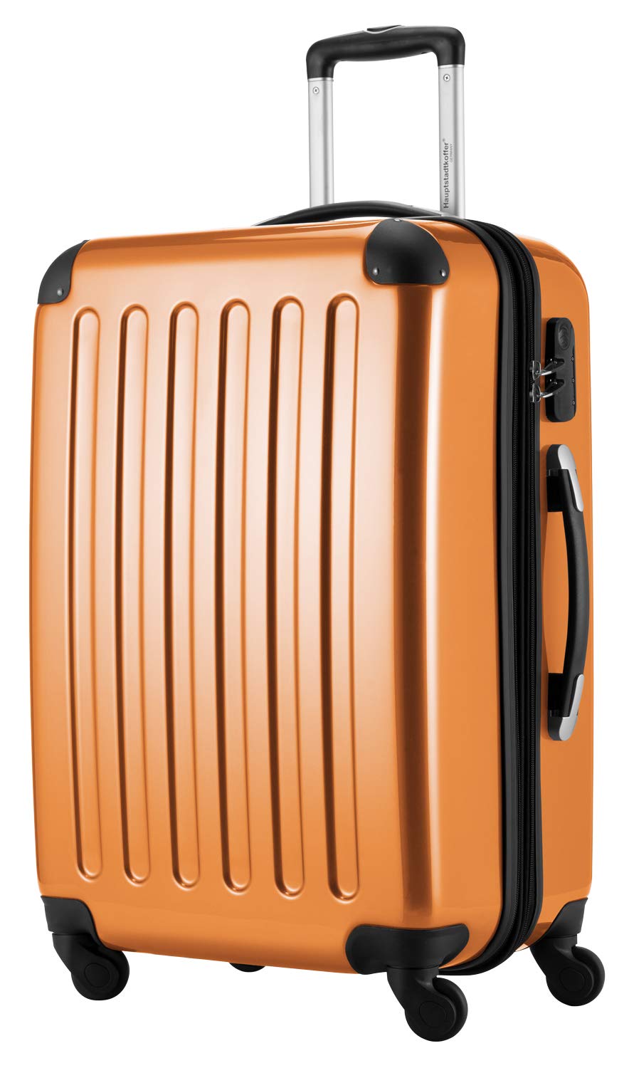 HAUPTSTADTKOFFER® · Hard-Side Suitcase Orange high Gloss · Dimension ca. 63 x 42 x 28 cm + 4 cm Volume Expansion · max. 87 Liter Filling Volume