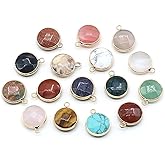QSLLER 10pcs Natural Crystals Stone Pendants White Turquoise Jade Section Round Small Charms For Bracelets Earrings DIY Jewelry Making