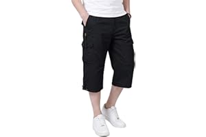 TACVASEN Men's Capri Pants with 7 Pockets Cargo Shorts Twill Elastic Below Knee 3/4 Capri Long Shorts