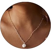Pearl Necklace for Women 14K Gold Plated Handmade Freshwater Pearl Pendant Necklaces Everyday Jewelry