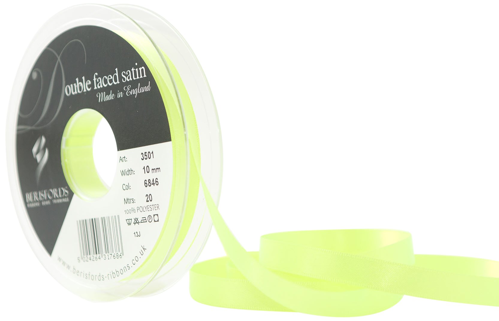 Berisfords Ribbon, Flo Yellow, 10 mm — image 1