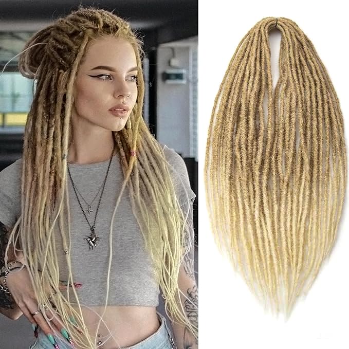 PORSMEER 10 Strands/Pack Blonde Synthetic Dreadlocks Extensions,Handmade Hippie Dreadlock 0.6 Width Soft Dreads Hair Reggae Style Locs Crochet Braiding Hair for Women or Mens,18 inch — image 1