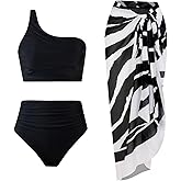 BAWHAHT 3 Piece Swimsuits for Women High Waisted Bikini Sets Retro Swimsuit with Cover up Beach Wrap Skirt