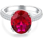 AIBAO Sterling Silver Oval Engagement Rings for Women Large Ruby/Sapphire/Emerald/Aquamarine/Peridot/Amethyst Birthstone Ring Anniversary Wedding Jewelry Size 6 to 10
