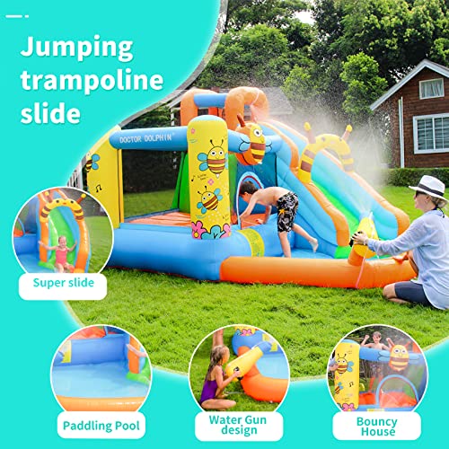 Doctor Dolphin Inflatable Water Slide, Bounce House with Slide, Water