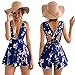 Moxeay Sexy Floral Print Halter Back Cross Straps Jumpsuit Romper (S, Royal Blue)