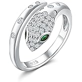CAIDIKA Fashion Snake Ring for Women 14K Gold Plated/925 Sterling Silver Created Emerald Statement Open Design Rings 6-10 Size Cocktail Party Birthday Jewelry