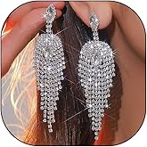 Long Rhinestone Tassel Statement Earrings for Women Sparkling Cubic Zirconia Chandelier Dangle Earrings Exaggerated Crystal Earrings Wedding Jewelry