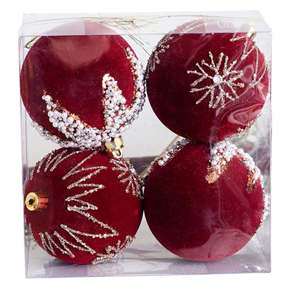 Christmas Tree Ornaments Velvet Balls Shatterproof Decorations Xmas Baubles Party Holiday Wedding Dark Red (8CM)