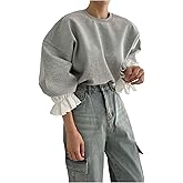 SweatyRocks Women's Oversized Sweatshirts Crewneck Ruffle Long Sleeve Drop Shoulder Pullover Tops