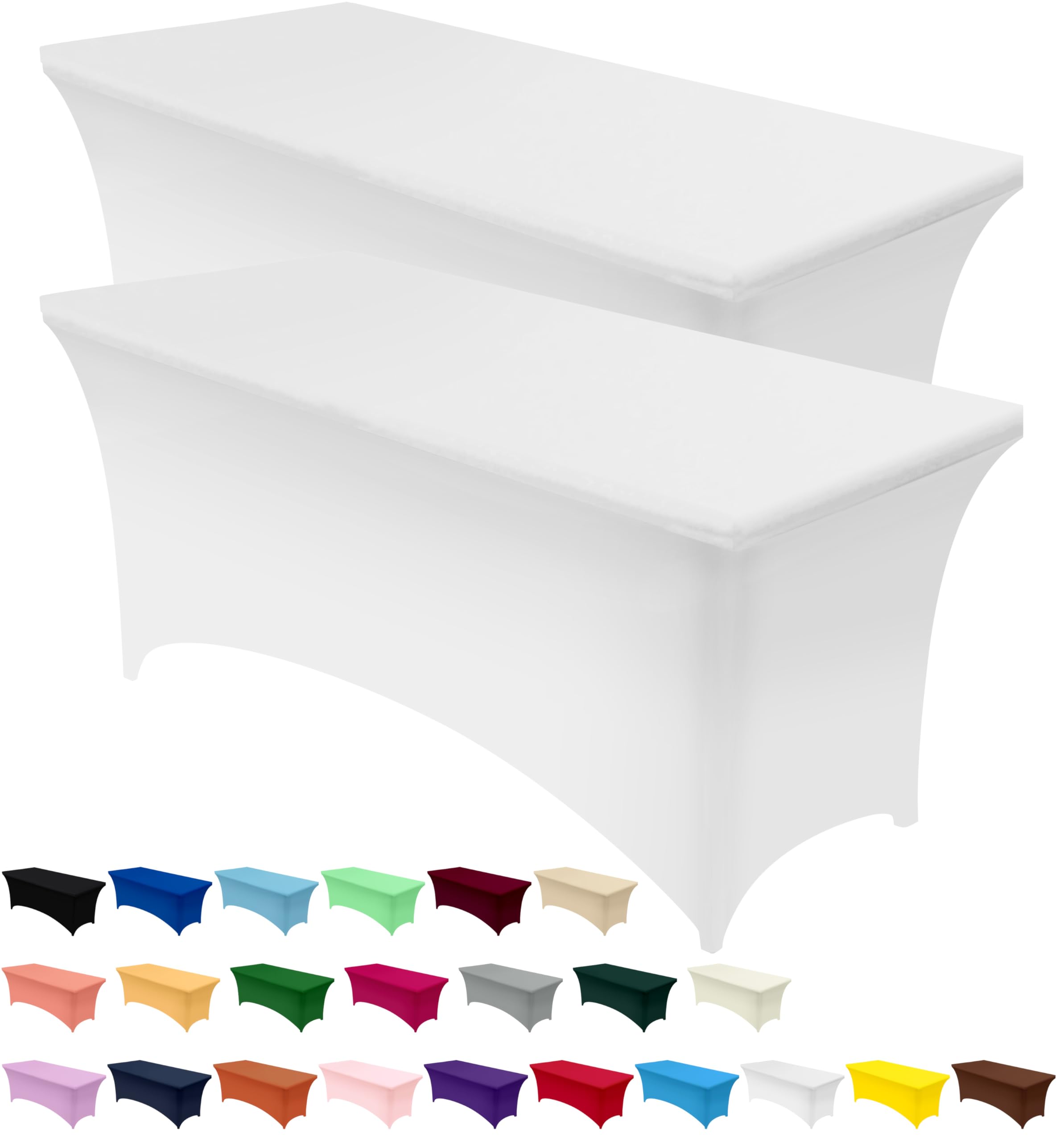 Utopia Kitchen Spandex Table Cloth 2 Pack [4FT, White] Tight, Fitted, Washable and Wrinkle Resistant Stretch Rectangular Patio Table Cover for Event, Wedding, Banquet & Parties [122Lx76Wx76H] cm