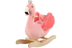 FUNLIO Flamingo Baby Rocking Horse for Toddlers 6 Months to 3 Years, Cute & Graceful Pink Swan Rocker for Baby Girl, Stuffed Plush Ride-on Rocking Animal, Easy to Assemble, CPC & CE Certified
