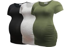 Bearsland Womens Maternity Tshirt 3 Packs Classic Side Ruched Tee Top Mama Pregnancy Clothes