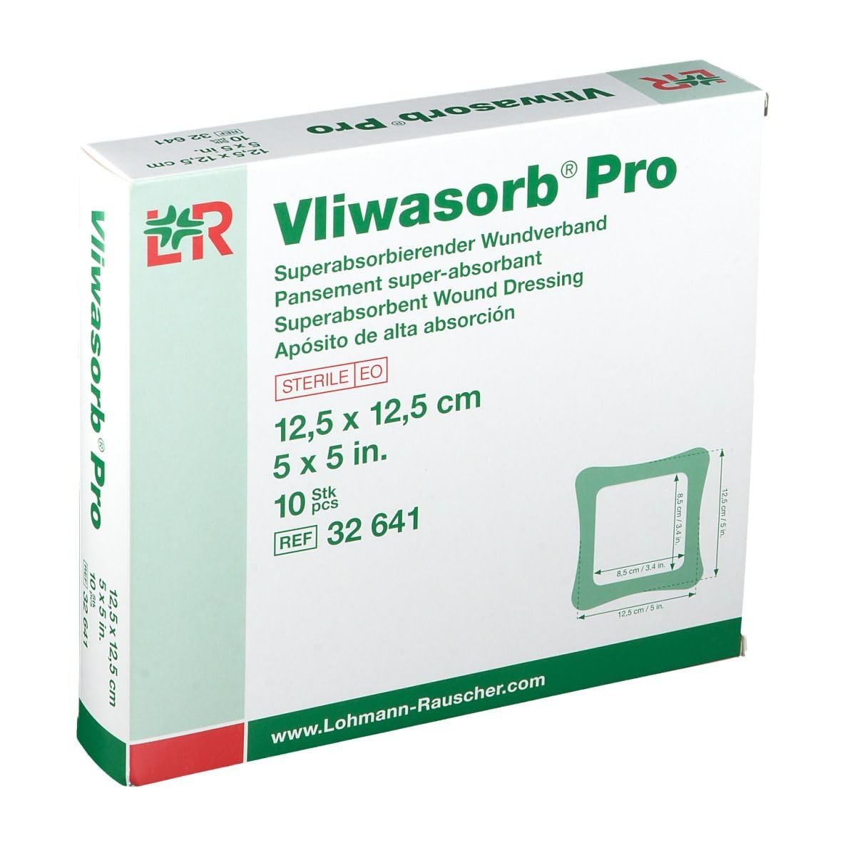 Vliwasorb Pro 12.5cm x 12.5cm Super-Absorbent Wound Dressing 32641 (x10)