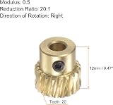 sourcing map Brass Worm Gear Set 0.5 Mod 20T 20:1 Reduction 3mm Hole Right view 3