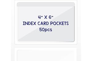 IMAGAME Clear Adhesive 4" x 6" Index Card Pockets with Top Open for Loading, 50 Pack, Plastic Labels Holders for Storage Bins and Library Card, Organizing and Protecting Your Index Cards or Photos
