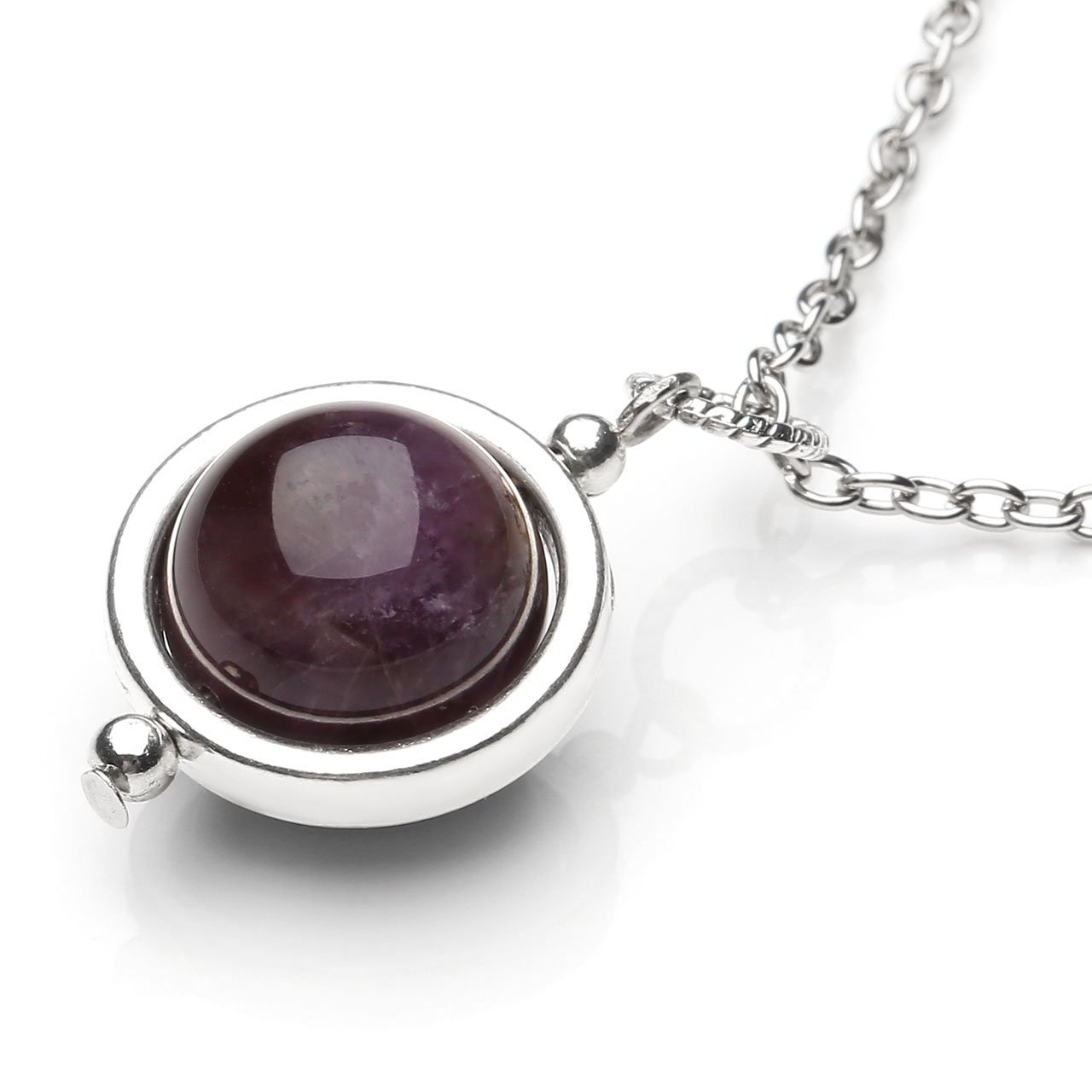 QGEM Collier de Pendentif Boule Perle en Energie Pierre Chakra Naturelle Anniversaire Fête Cadeau Idéal pour Femme Fille(Améthyste)