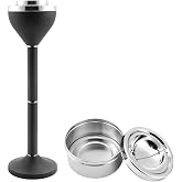 Anfrere Standing Ashtray Outdoor for Patio, Large &amp; Tall Outside Ash Tray for Cigarette Butt Receptacle Disposal, Commercial Metal Smokers Cigar Ashtrays Container with Lid, Matte Black, B01DK