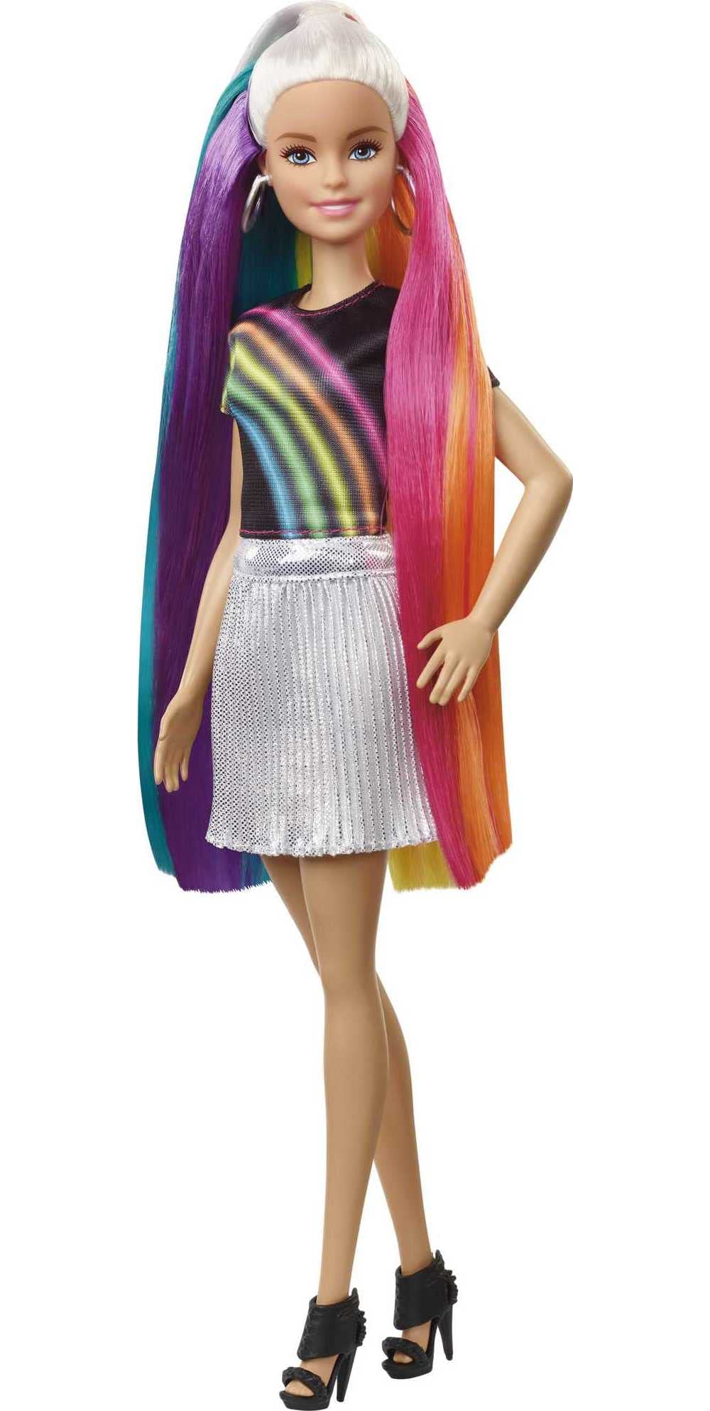 Barbie FXN96​ Rainbow Sparkle Hair Doll Featuring Extra-Long 7.5-inch Blonde Hair with a Hidden Rainbow of Five Colors, Gift for 5 to 7 Year Olds, 31.8 cm*5.1 cm*20.4 cm