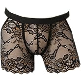 Kinizpl Men's Lace Underwear Sexy thong Sheer Pouch Garter Panties Crossdressing Sexy Lingerie Sissy Underpants