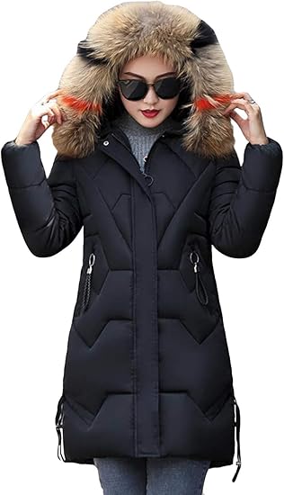 Amazon ニカ レディース ダウンジャケット おしゃれ スリム コート ジャケット 秋 冬 ロング ダウンコート ファー 中綿ジャケット 防寒 着痩せ 通勤 通学 コート ジャケット 通販