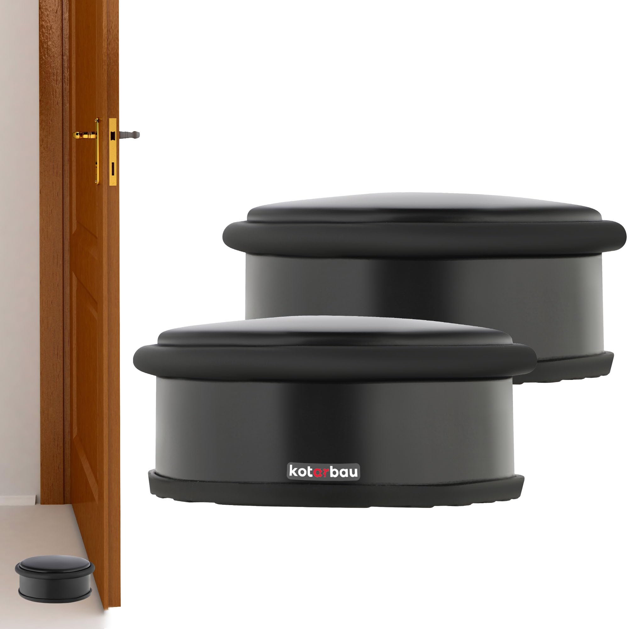 KOTARBAU Doorstop Set of 2, Low Viewing Buffer, Black, Stainless Steel Rubber, Floor Mount, 100 mm Diameter, 43 mm Height, 2 Pieces