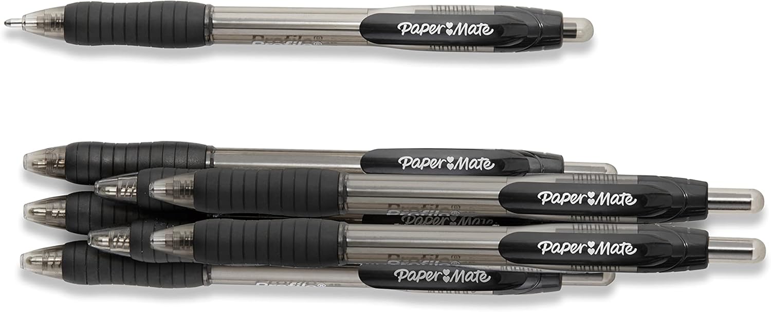 Paper Mate 89465 Profile Retractable Ballpoint Pens, Bold (1.4mm), Black, 12 Count (Package May Vary) : Rollerball Pens : Office Products