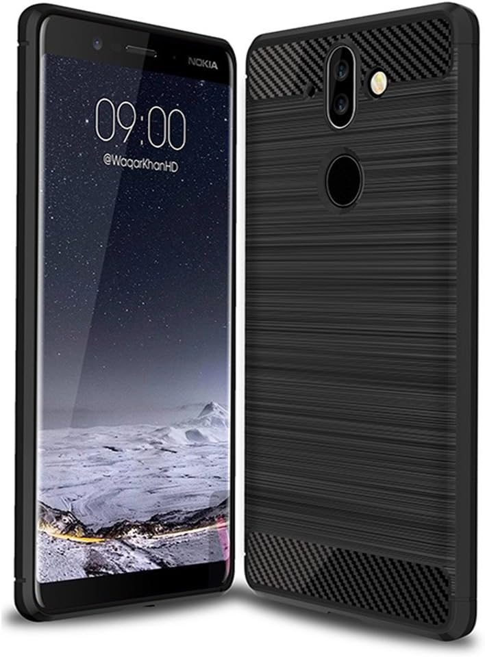 Nokia 8 Sirocco Case,Nokia 9 Case,Mustaner Shock-Absorption Carbon Fiber Flexible TPU Rubber Soft Silicone Full-Body Protective Cover for Nokia 9/Nokia 8 Sirocco (Black)