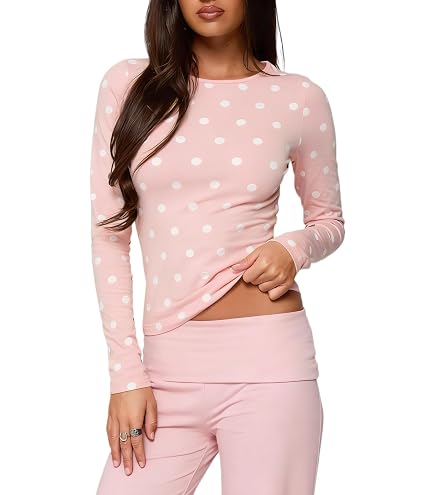 トップス dots Seyumixi Polka Dot Top for Women Y2K Long Sleeve Crop Tops Tee