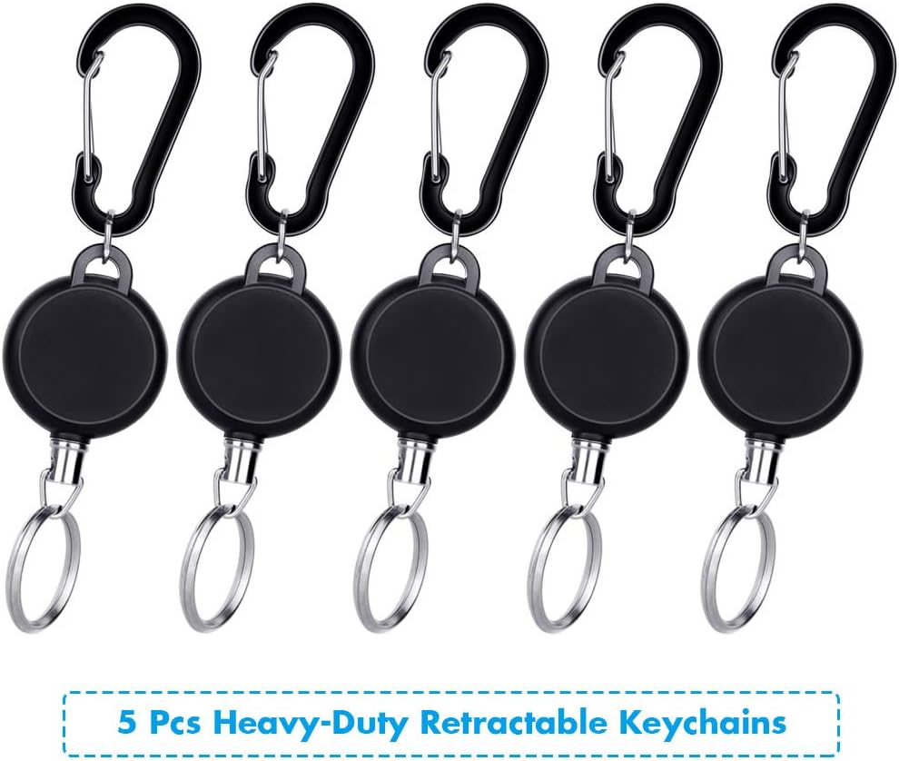 Selizo 5 Pcs Retractable Keychain Retractable Badge Holder Reel Clip ID Badge Holder with Steel Wire Rope, Black - Image 3