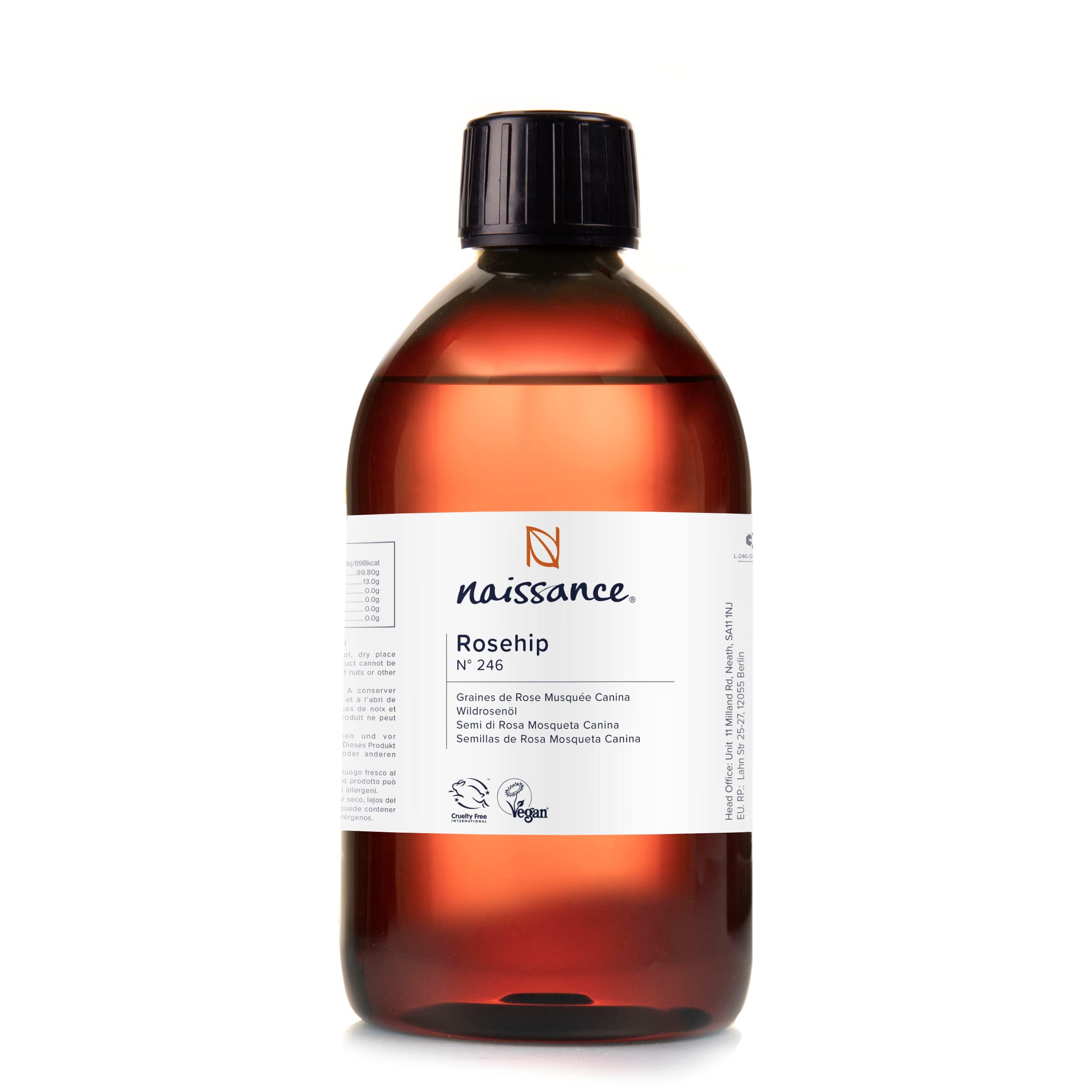 Naissance Rosehip Seed Oil (No. 246) - 450ml - 100% Natural, Hydrating, Nourishing Moisturising - for Skin, Face, Hair, Body - Vegan — image 1