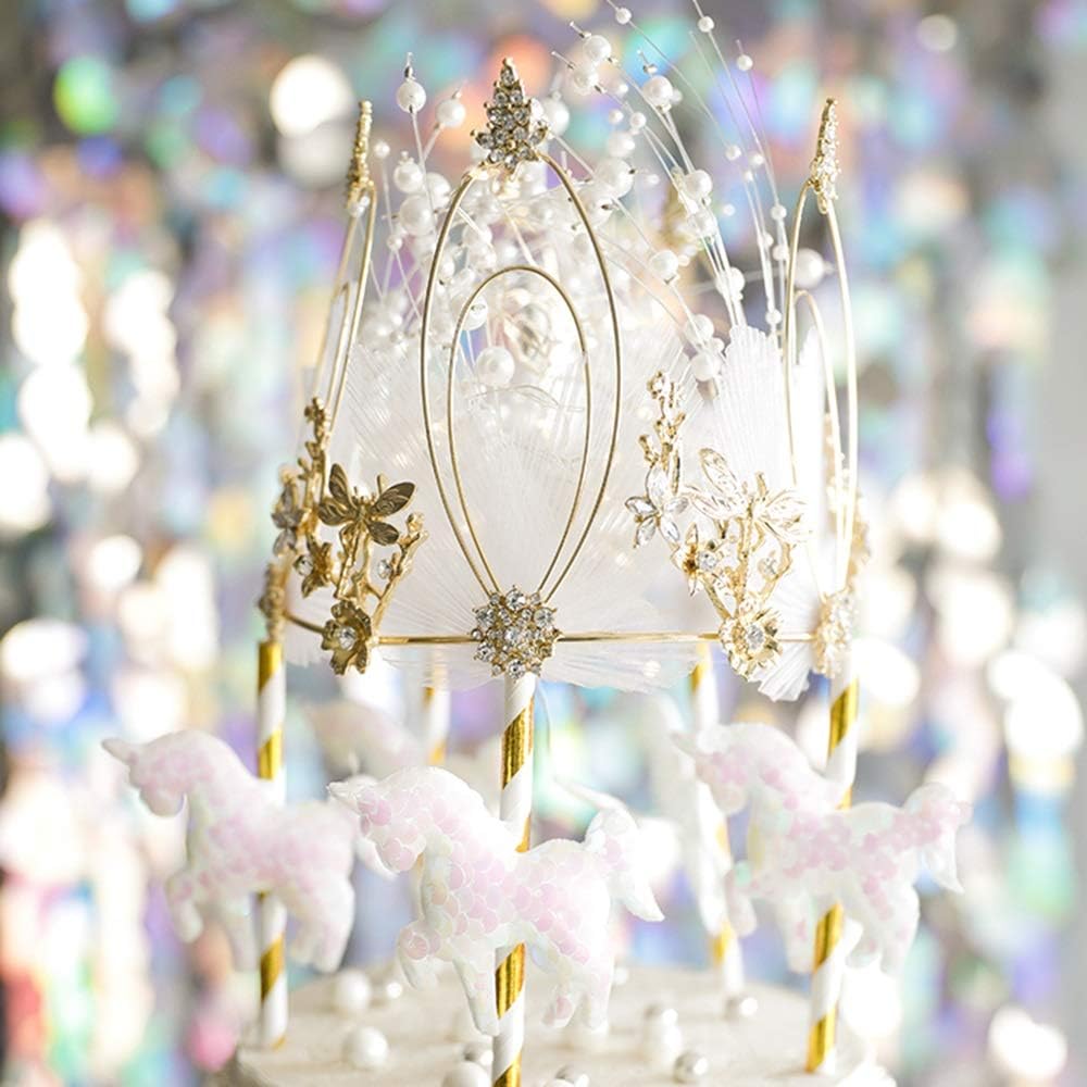 Yikuo Cake Topper - 31 Pieces Carousel Theme Cake Topper Sticks Kit, Crown Cake Cupcake Decoration For Kids Birthday Wedding, Party Supplies Exquisite