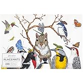 Paper Placemats for Dining Table - Disposable Square Paper Placemats for Spring Summer Parties - Vicki Sawyer Designed - Birds Squirrel Insects 18 Sheets - American Made