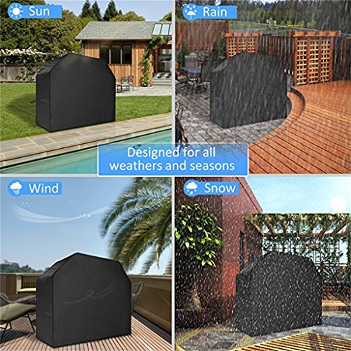 Grill Cover, 64 Inches Black Heavy Duty Weather Resistant Waterproof Outdoor Barbecue Gas Grill Covers BBQ Grill Cover with Storage Bag for Weber Holland Jenn Air Char Broil Brinkmann and Most Brands