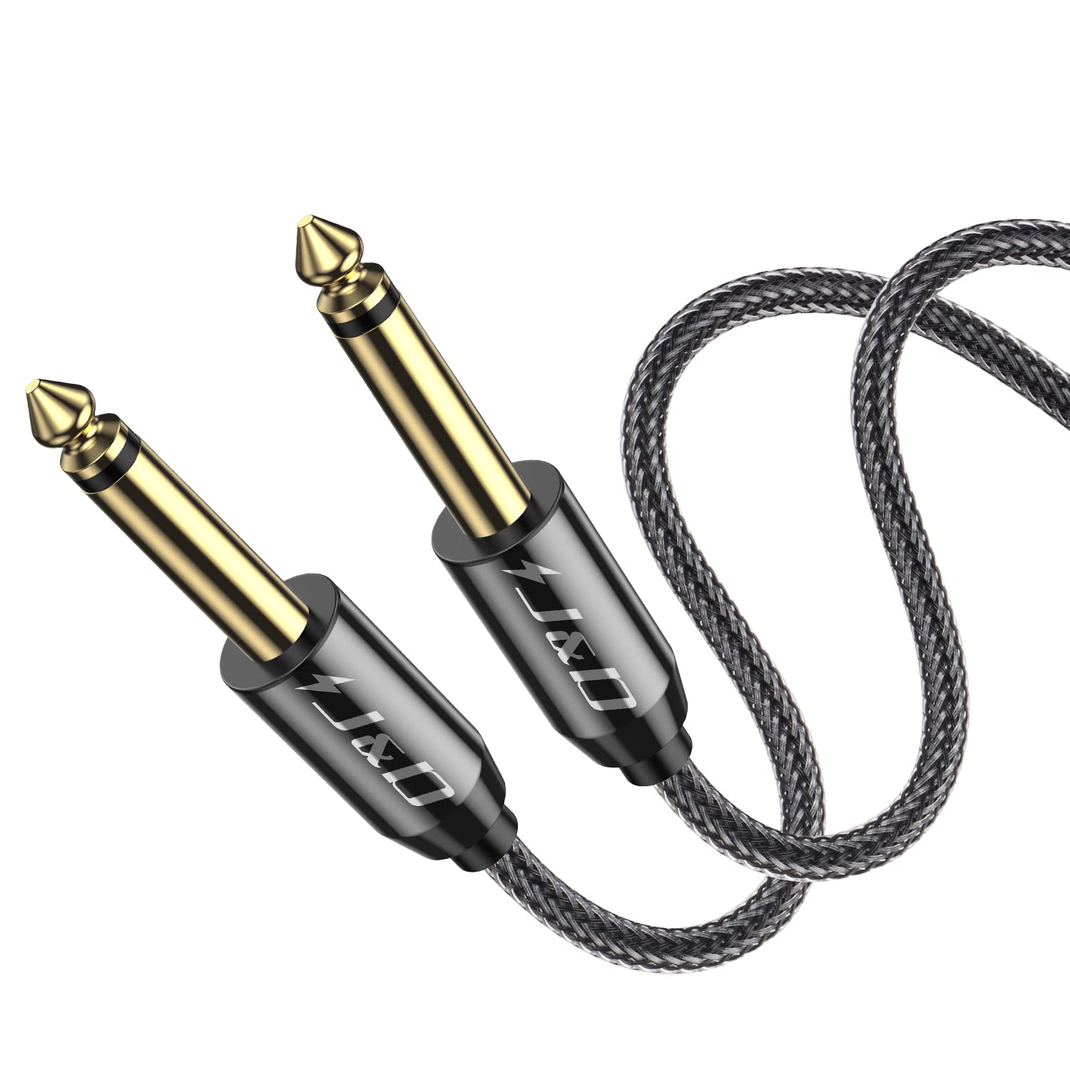 J&D 6.35mm Guitar Instrument Cable, Gold Plated Copper Shell Heavy Duty 6.35mm 1/4 inch TS Mono Audio Cable with Zinc Alloy Housing and Nylon Braid for Guitar, Multi Effects, Amplifiers, 15 Feet
