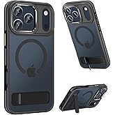 MAKAVO Magnetic for iPhone 17 Pro Max Case with Stand, Compatible with MagSafe, Slim Translucent Matte Military-Grade Drop Protection Phone Cover, Black