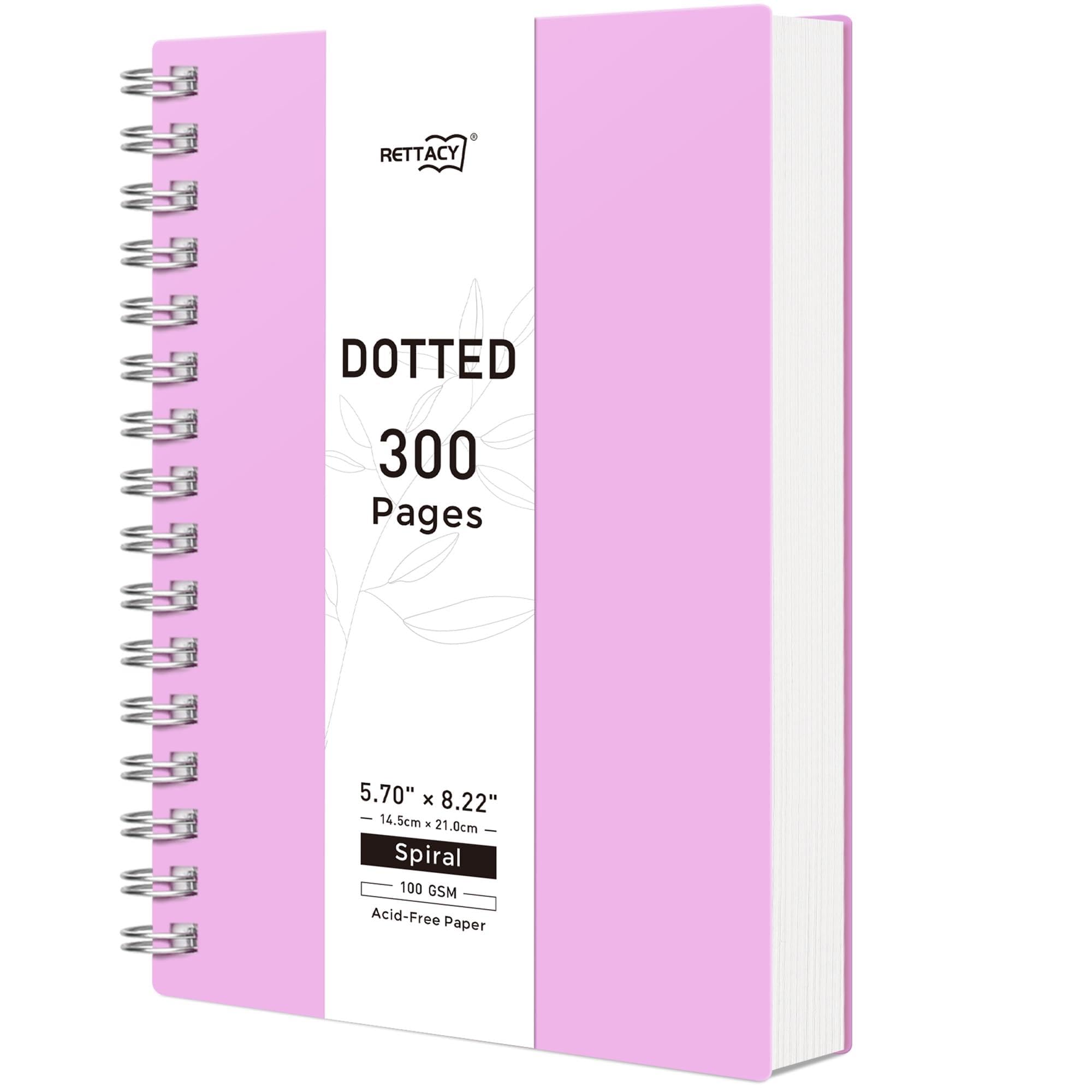 RETTACY Notebook A5 Spiral Bound, 100gsm Dotted paper, Waterproof notepad, 300Pages /150 Sheets for Writing Drawing Work Office School, 14.5 x 21cm - Purple