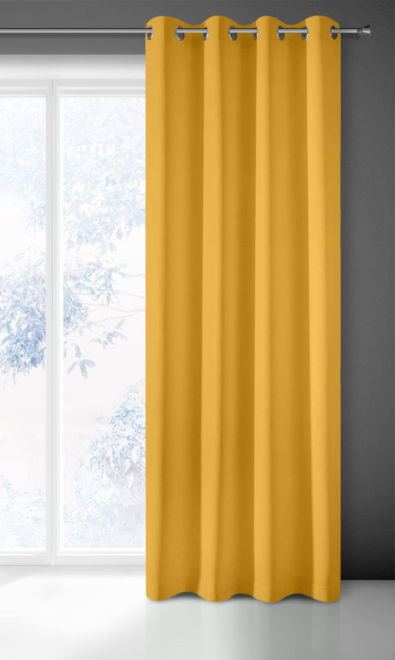 Eurofirany RITA Smooth Plain Modern Curtain with Eyelets - 1 Unit, Bedroom, Living Room, Lounge, Kitchen, 140g m/2, W55 x L98, Mustard Yellow — image 1