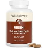 Real Mushrooms Organic Red Reishi Capsules for Wellness, 200ct | Tranquil Wellness Support, Organic Red Reishi with Beta Glucans, Vegan, Non-GMO, Mushroom Supplement