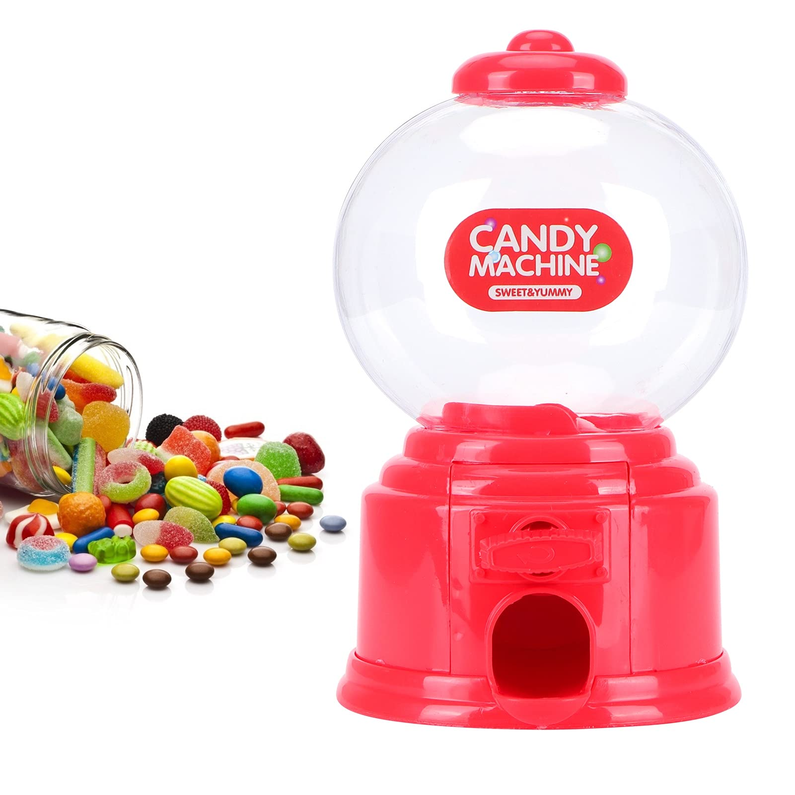 Candy Dispenser, Mini Sweet Machine - Plastic Gumball Vending Machine for Candies or Nuts Less Than 1.5cm in Diameter (Red)