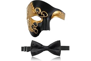 FunMular Masquerade Mask for Men Phantom of The Opera Half Face Mask with Bowtie, Venetian Masks for Halloween Party