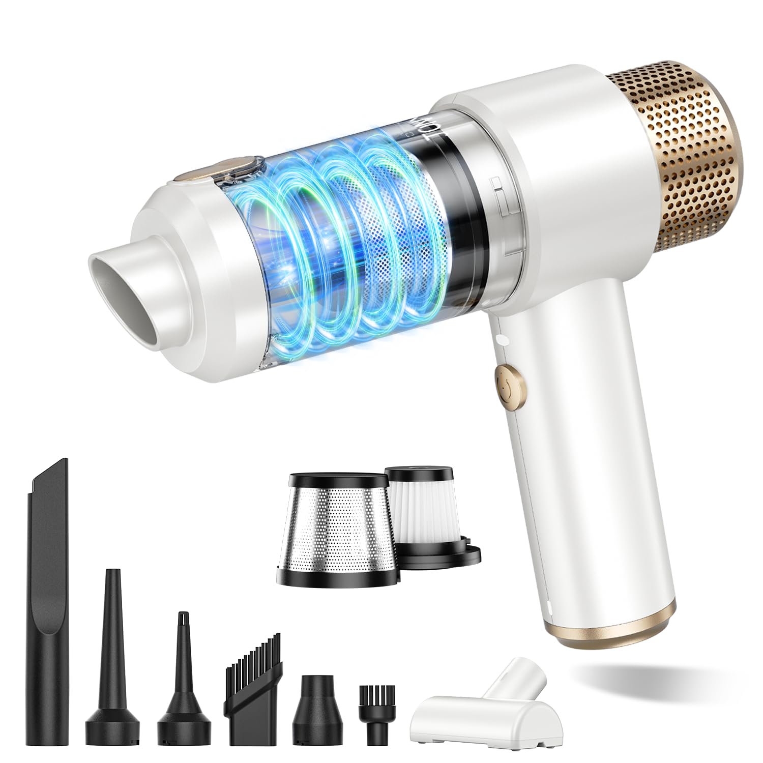 Photo 1 of *USED*
JONYJ Handheld Car Vacuum Cleaner, 16000PA Hand Held Vacuum Portable Cordless, 2 in 1 Air Duster and Vacuum Cleaner with LED Light, Multi-Nozzles, 120W High Power Mini Vacuum for Home, Pet, Office