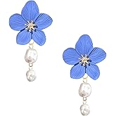 Vavhoo Flower Earrings for Women Large Statement for Women Floral Pearl Stud Earring Trendy Jewelry