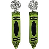 Handmade Acrylic Teach ABC 123 Letter Earrings Colorful Resin Crayon Pencil Shape Dangle Drop Earrings for Women Teachers Appreciation Day Gifts Graduation Back to School Jewelry