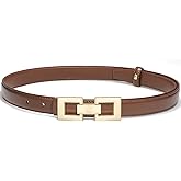 Glamorstar Women Skinny Belts Thin PU Leather Waist Belt with Gold Buckle