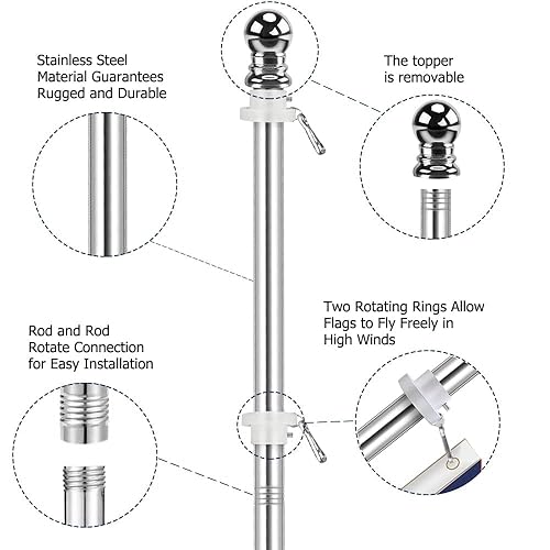 Flag Pole, Flag Mount Pole for Outside House 5ft Stainless Steel
